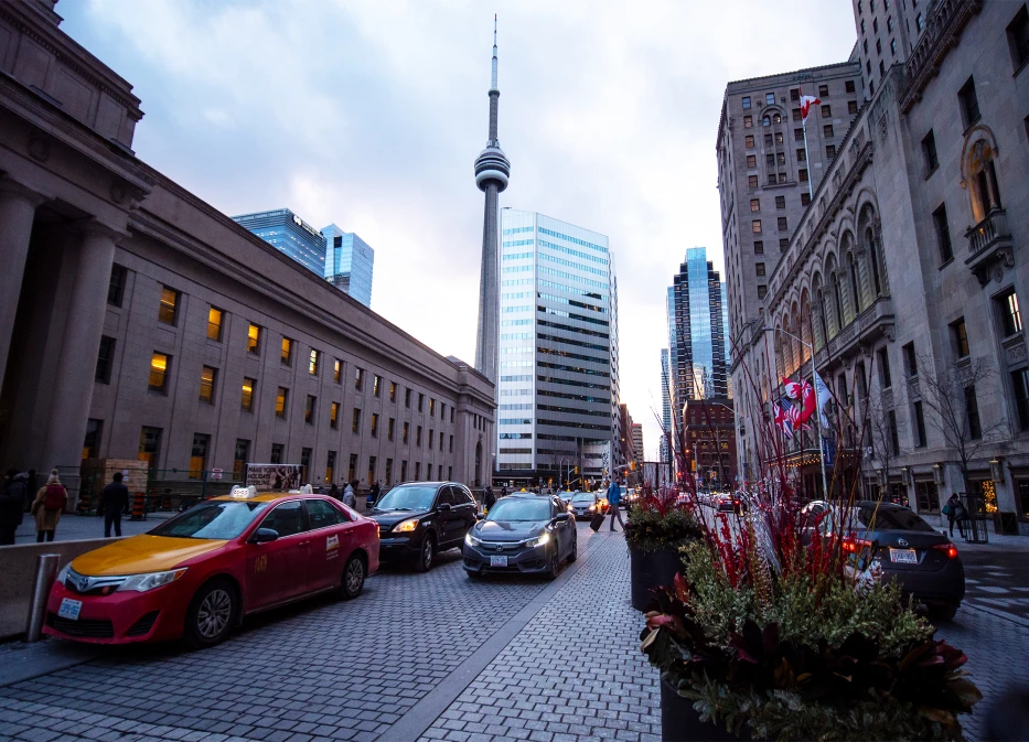Union Station and downtown Toronto towers, with the CN Tower