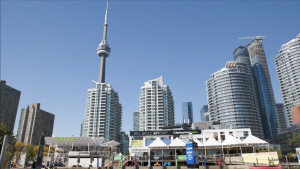 The CN Tower and condo towers on the Toronto waterfront