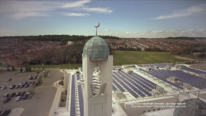 Aerial view of a mosque and its grounds in the Toronto area