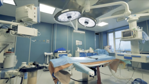 An empty, modern hospital operating room